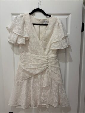 Ever New Ivory Floral Lace Mini Dress with Layered Ruffles